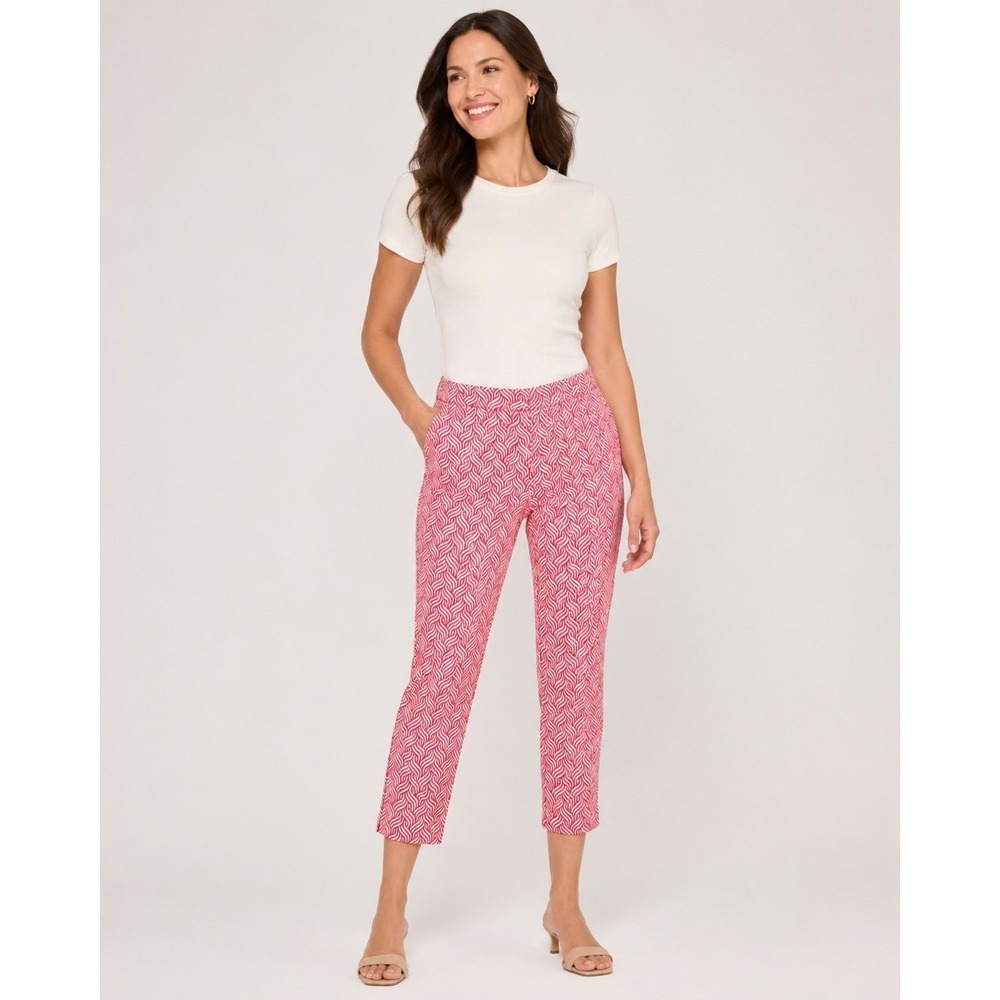 J. McLaughlin Newport Capri Pants Pink White Geo Waves Chevron  Size Medium